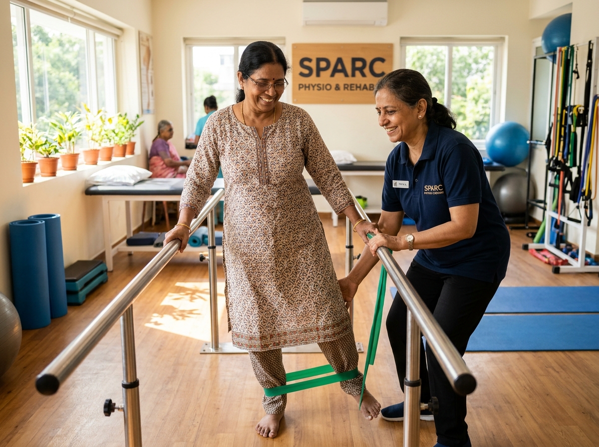 Physiotherapist guiding a patient through exercise